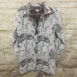 NWT Zashi White Chinese Print Art‎ To Wear Coat Jacket